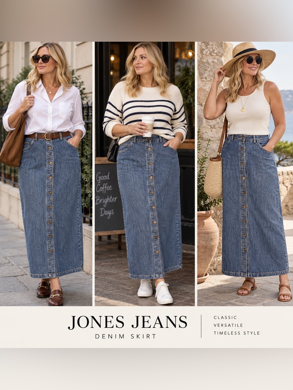 Jone’s Jeans (Jones New York) Blue Button-Front Denim Maxi Skirt